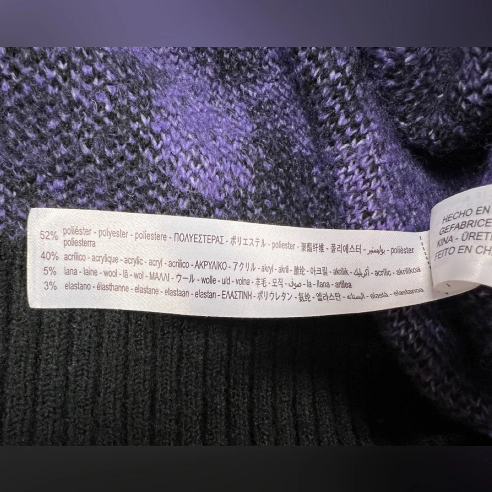 Zara Purple Black Checkered Flower Jacquard Knit Oversized Cardigan Sweater S - Picture 4 of 5